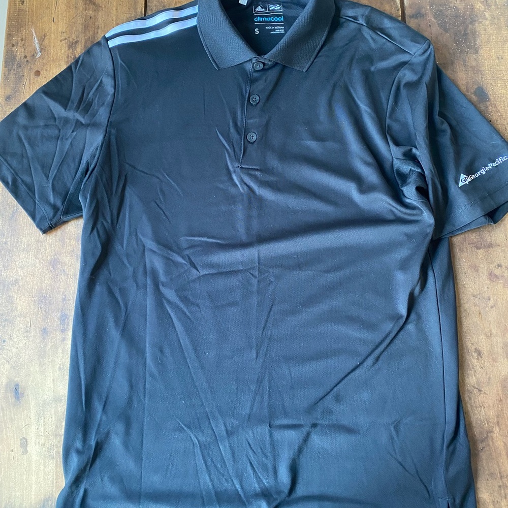 Adidas Black Polo Shirt with Gray Stripes
